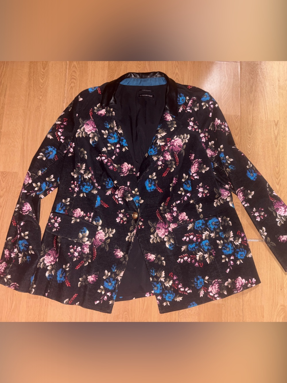 Lane Bryant Black Floral Blazer with Pink & Blue Flowers